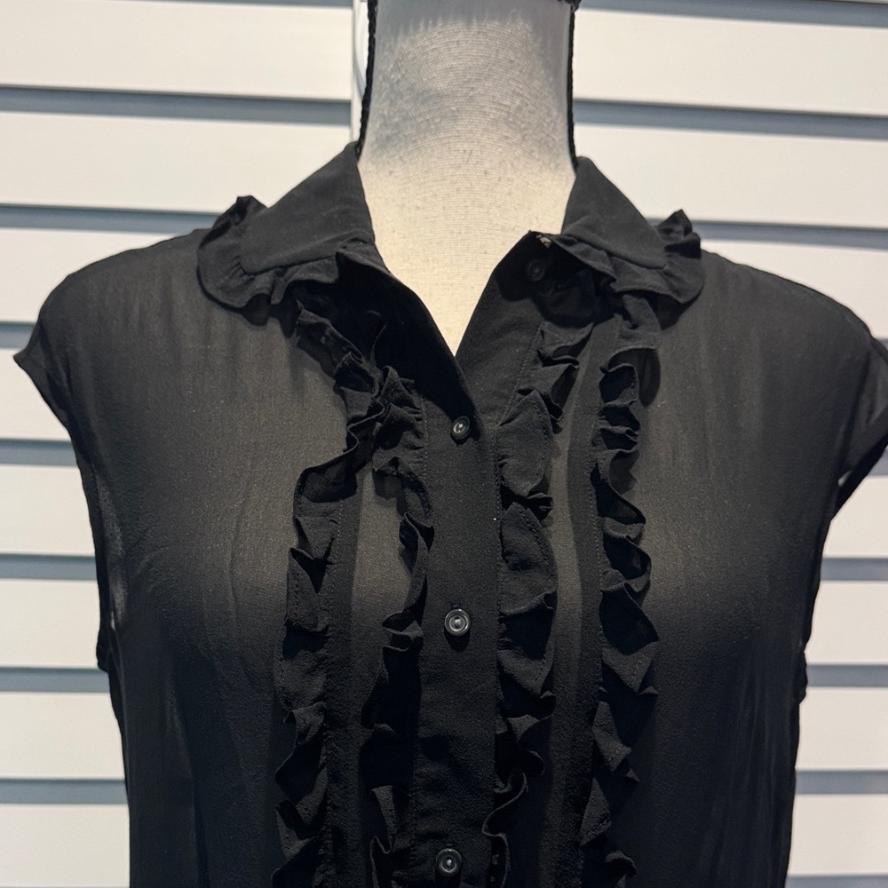 The Limited Black Ruffled button down sheer Blouse - Picture 2 of 11